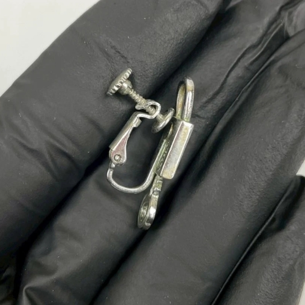 RARE Vintage Dior Lock Key Padlock Clip On Screw Back Earrings Silver Tone Logo - Picture 6 of 8
